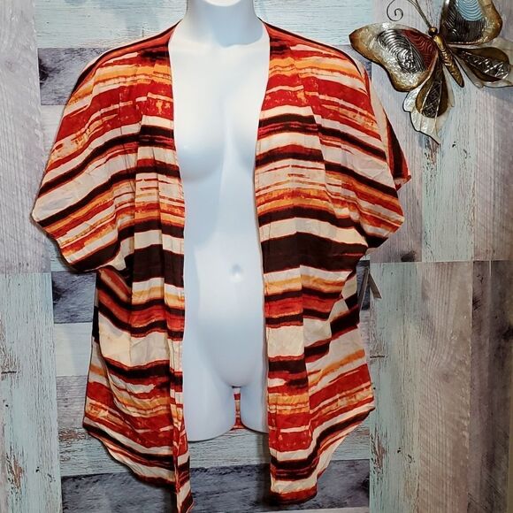 Liz Claiborne Sz 3X Tribal Beat Orange Stripe Open Front Kimono Blouse New 824 - Picture 5 of 9